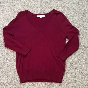 LOFT Deep Red V-Neck Sweater